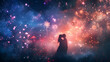 a couple cuddling on beautiful space sky background