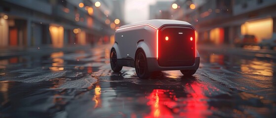 Aufkleber - Autonomous robot on wheels delivers purchases to customers' homes. Drone rover routes for purchases on city maps. Order tracking via phone. 3D models.
