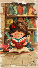 Graphic Illustration of Children Reading Book in Cute and Fun Concept