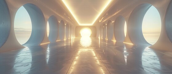 Leinwandbilder - Modern minimal background, abstract futuristic light corridor interior, 3D rendering
