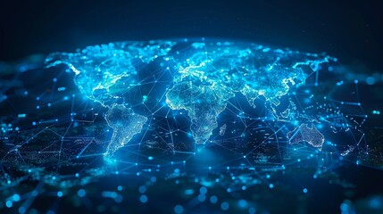 Leinwandbilder - This is a digital world map hologram with a blue background.