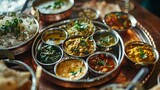 Fototapeta Tulipany - Close-up of a thali with a variety of traditional dishes