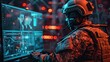 A soldier using a computer