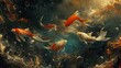 Otherworldly charm: Surreal composition featuring fish gracefully soaring through the celestial expanse as birds elegantly explore the underwater realm.