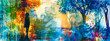 Abstract colorful forest panorama with silhouettes