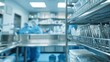 Blurred image of a sterilization area with shelves o  AI generated illustration