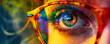 © connel_design - Close-up of an eye with colorful eyewear reflecting light.