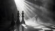 Intense Chess Match in Strategic Shadows and Illuminating Light