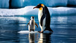 penguin on ice and water playing with their kid