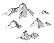 © Art.Lantana - Vector sketch of mountains. Hand drawn illustration with black ink on isolated background. Nature engraving. Monochrome drawing of rocky peaks in line art and doodle style