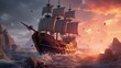 a Pirate Ship. Concept Animation, Pirate Ship, High - Seas, Adventure, Treasure Hunt