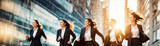 Fototapeta  - Businesswomen in crisp attire captured mid-stride with a speed motion blur effec