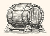 Fototapeta  - Hand drawing wood barrel. Cask, keg sketch vintage vector illustration