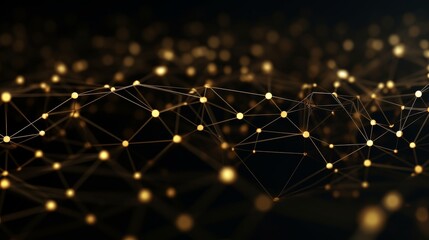 Abstract Network Mesh, Gold Nodes on Black Background