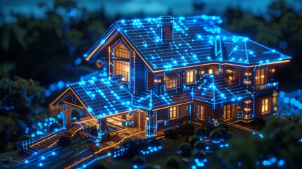 Fototapete - Development and programming of algorithms for intelligent smart homes. Isometric rendering of smart home technology.