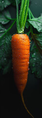 Wall Mural - Carrot with drops on black background. Macro image