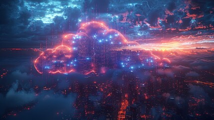 Aufkleber - Computer networking, cloud computing, data storage, and cloud internet storage conceptual banner. Data storage in an image skyscraper. Digital hardware, electronics, and computers conceptual banner.