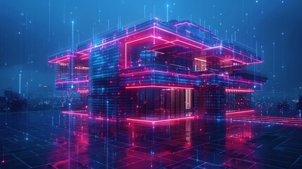 Fototapete - The design of computer systems for smart buildings. The design of modern building construction using artificial intelligence. The construction of smart homes with the use of IOT systems and