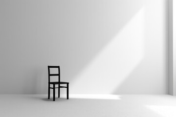 Wall Mural - A black chair is sitting in a white room with a large window