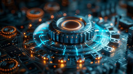 Leinwandbilder - In an abstract industrial technology background, we draw a 3D model of a geometrical abstract detail using a computer software interface. We design, engineer parts with digital computer software.