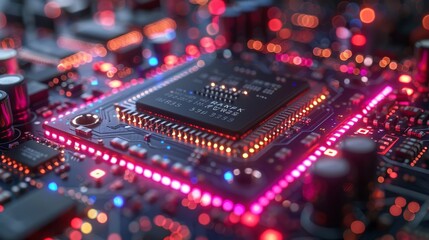 Aufkleber - Assembly line robots manufacturing boards with chips, CPUs, and electronic components. Technology for making circuit boards using robotic arms.