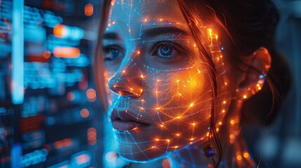 Aufkleber - Concept for AI software development. Robot head on engineer's desk. Programming and learning artificial neural networks. Futuristic interface for AI configurations.