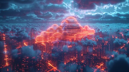 Aufkleber - The concept of cloud computing is an abstraction in digital technology. Mobile internet. IoT devices communicate with cloud storage. Computer tech background. A connection with digital data storage