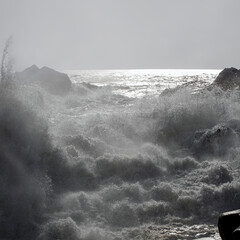 Poster - Sea waves breaking between the rocks