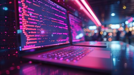 Poster - A concept of software development, web design, programming. Abstract software develop programming api interfaces, program codes, elements interfaces for a website on a laptop, tablet, or smartphone.