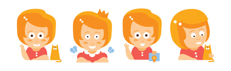 Sticker - Funny Woman Character with Red Hair in Action with Emotion Vector Set