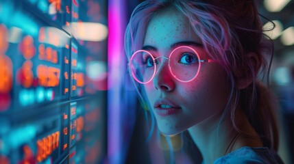 Leinwandbilder - Automated trading AI system. Woman robot trader on forex market. AI bot trader developing trading strategy on stock exchange market.