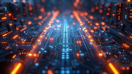 Aufkleber - Concept of quantum computer. A beam of digital signal passes through qubits in a core optical processor. Future hardware technology for quantum computing.