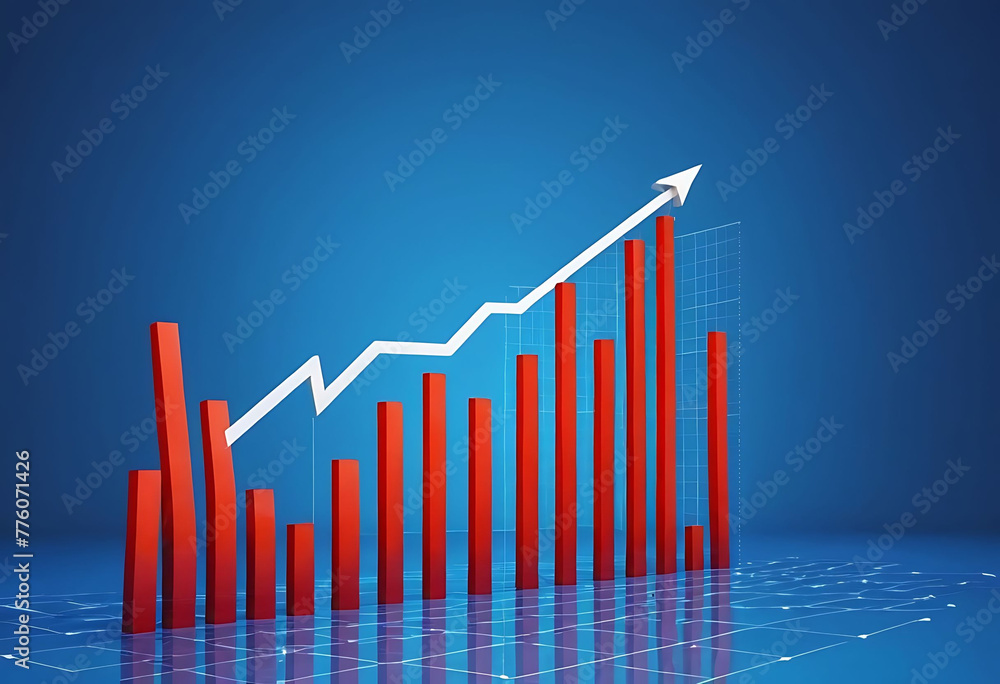 Digital growth graph chart with up arrow on technology blue background ...