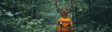 Deer Park Ranger, A Deer In Ranger Gear, Guiding Visitors Through A Forest , Vibrant Color