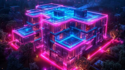 Fototapete - Developing computer systems architecture for smart buildings. Designing AI-controlled smart houses.
