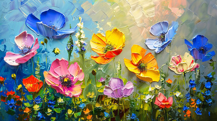 Wall Mural - flowers  painted with oil paints 