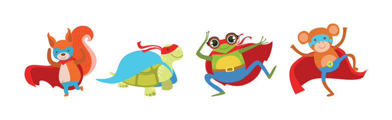 Poster - Animals Dressed As Superheroes with Cape And Mask Vector Set