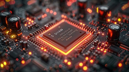 Leinwandbilder - The CPU of a phone, microchips, smd electronic components on the circuit board or motherboard. Repair smartphone or develop electronic microcontrollers. 3D rendering.