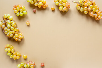 Wall Mural - Bunches of fresh grapes fruits pattern. Food flat lay