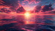 A stunning ocean sunset, clouds painted with vibrant hues of orange and pink, reflecting on calm waters