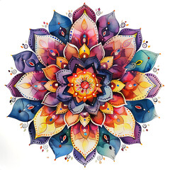 Wall Mural - Watercolor Mandala Design. Colorful Flower Mandala on white background.