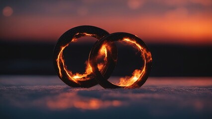 Wall Mural - burning  with alpha channel _A fiery ring in the night sky, creating a spectacular display of light and heat 