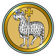 Agnus Dei, the Lamb of God, a medieval visual representation of Jesus as a lamb, carrying a halo and holding a standard with a cross, symbolizing the victory, as described in the Book of Revelation.