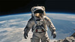 Astronaut Floating Above Earth in Space realistic vector illustrtion