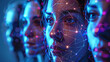 human faces tracked with digital matrix, biometric ID control, face scan, masses control