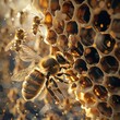 Artistic 3D composition of a bee and honeycomb