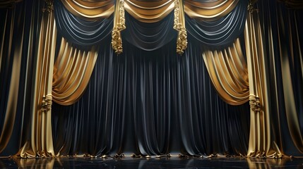 Wall Mural - Black and gold curtain background