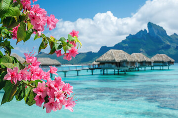 Wall Mural - Bora Bora in French Polynesia fuses volcanic mountains with overwater bungalows