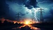 Electrical Tower with Lightning Strike