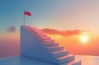 Illustrate the concept of growth through an image of upward steps leading towards a flag at the top, symbolizing achievement, progress, and success